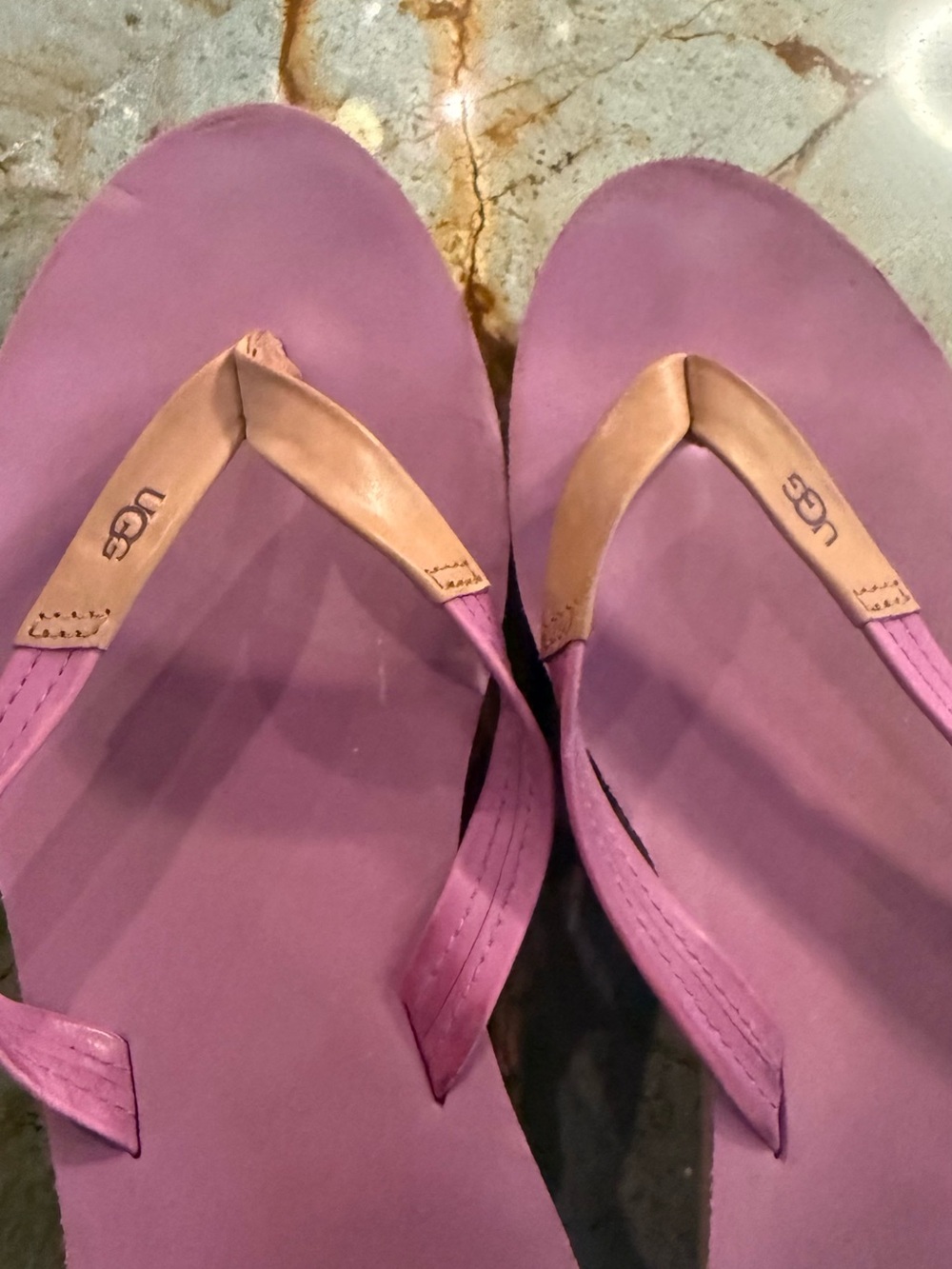 UGG Women's Lavender Flip Flop Sandals with Tan Straps